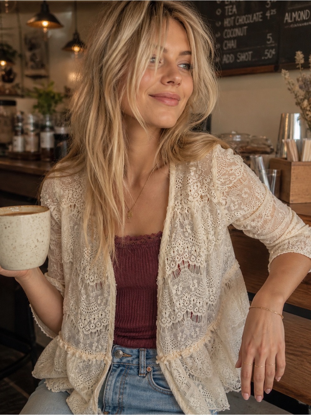 Izzi Lace Cardigan – Boho Cream Layering Piece Size S cottagecore